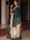 Banarasee Cotton Silk Saree With Copper Zari Broad Border-Green