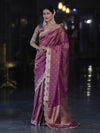 Banarasee Handloom Dual Tone Shimmer Tissue Saree With Buti Design Zari Border & Lace-Violet
