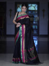 Banarasee Handloom Plain Semi Silk Saree With Contrast Zari Border-Black