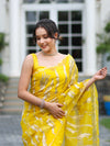 Banarasee Handloom Organza Saree With Resham Zari Work & Scallop Border-Yellow