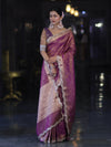 Banarasee Handloom Dual Tone Shimmer Tissue Saree With Buti Design Zari Border & Lace-Violet