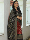 Banarasee Chanderi Cotton Salwar Kameez Fabric With Antique Zari & Contrast Dupatta-Maroon & Black