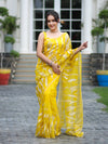 Banarasee Handloom Organza Saree With Resham Zari Work & Scallop Border-Yellow