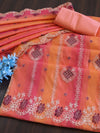 Banarasee Chanderi Cotton Embroidered Salwar Kameez With Dupatta Set-Peach