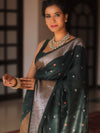 Banarasee Cotton Silk Saree With Copper Zari Broad Border-Green