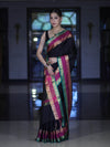Banarasee Handloom Plain Semi Silk Saree With Contrast Zari Border-Black
