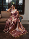 Banarasee Handwoven Crushed Tissue Saree With Zari Buta Design & Lace-Onion Pink