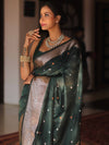 Banarasee Cotton Silk Saree With Copper Zari Broad Border-Green