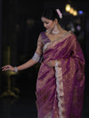 Banarasee Handloom Dual Tone Shimmer Tissue Saree With Buti Design Zari Border & Lace-Violet