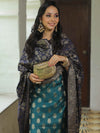 Banarasee Chanderi Cotton Salwar Kameez Fabric With Antique Zari & Contrast Dupatta-Green & Blue