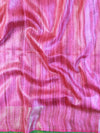 Bhagalpur Pure Handloom Tussar Silk Saree With Block Print Design-Beige & Pink