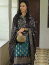 Banarasee Chanderi Cotton Salwar Kameez Fabric With Antique Zari & Contrast Dupatta-Green & Blue