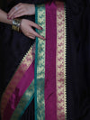 Banarasee Handloom Plain Semi Silk Saree With Contrast Zari Border-Black