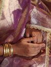 Banarasee Handwoven Crushed Tissue Saree With Zari Buta Design & Lace-Onion Pink