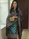 Banarasee Chanderi Cotton Salwar Kameez Fabric With Antique Zari & Contrast Dupatta-Green & Blue