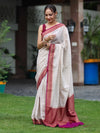 Banarasee Handwoven Georgette Saree With Antique Zari Work & Contrast Border-Off White