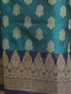 Banarasee Chanderi Cotton Salwar Kameez Fabric With Antique Zari & Contrast Dupatta-Green & Blue