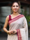 Banarasee Handwoven Georgette Saree With Antique Zari Work & Contrast Border-Off White