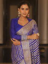 Banarasee Pure Chiffon Saree With Resham Zari Work-Royal Blue