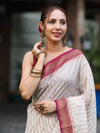 Banarasee Handwoven Georgette Saree With Antique Zari Work & Contrast Border-Off White