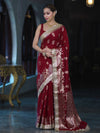 Banarasee Handloom Soft Silk Saree With Trishul Design Ganga Ghat Border & Lace-Maroon