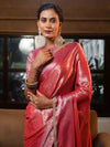 Banarasee Handwoven Tissue Saree With Zari Jaal Design & Lace-Red & Pink