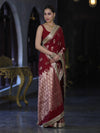 Banarasee Handloom Soft Silk Saree With Trishul Design Ganga Ghat Border & Lace-Maroon