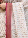 Banarasee Handwoven Georgette Saree With Antique Zari Work & Contrast Border-Off White
