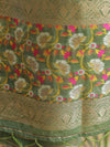 Banarasee Handloom Chanderi Salwar Kameez Fabric With Meena & Zari Design-Olive Green