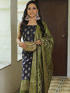 Banarasee Chanderi Cotton Salwar Kameez Fabric With Antique Zari & Contrast Dupatta-Blue & Olive Green