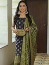 Banarasee Chanderi Cotton Salwar Kameez Fabric With Antique Zari & Contrast Dupatta-Blue & Olive Green