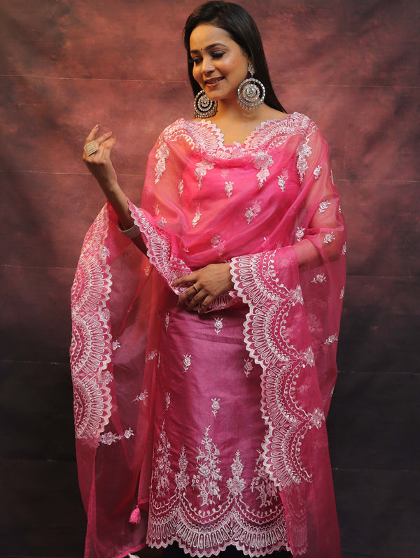 Banarasee Organza Resham Work Salwar Kameez Fabric With Dupatta-Pink