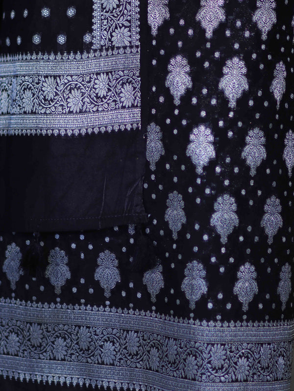 Banarasee Faux Georgette Zari Work Salwar Kameez Fabric With Dupatta Set-Black