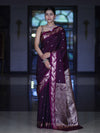 Banarasee Handloom Semi Silk Saree With Sona Rupa Zari Buti Design & Floral Border-Wine