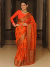 Banarasee Organza Saree With Antique Zari Buta Design-Orange