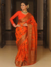 Banarasee Organza Saree With Antique Zari Buta Design-Orange