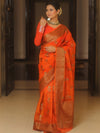 Banarasee Organza Saree With Antique Zari Buta Design-Orange