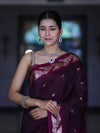 Banarasee Handloom Semi Silk Saree With Sona Rupa Zari Buti Design & Floral Border-Wine