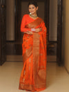 Banarasee Organza Saree With Antique Zari Buta Design-Orange
