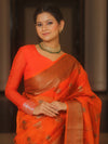 Banarasee Organza Saree With Antique Zari Buta Design-Orange