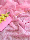 Banarasee Kota Doria Hand-Embroidered Salwar Kameez With Dupatta Set-Pink