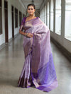 Banarasee Handwoven Semi Silk Saree With Floral Weaving & Board Zari Border-Purple(Dual Tone)