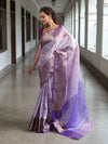 Banarasee Handwoven Semi Silk Saree With Floral Weaving & Board Zari Border-Purple(Dual Tone)