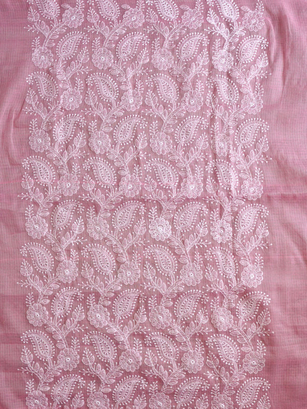 Banarasee Kota Doria Hand-Embroidered Salwar Kameez With Dupatta Set-Pink