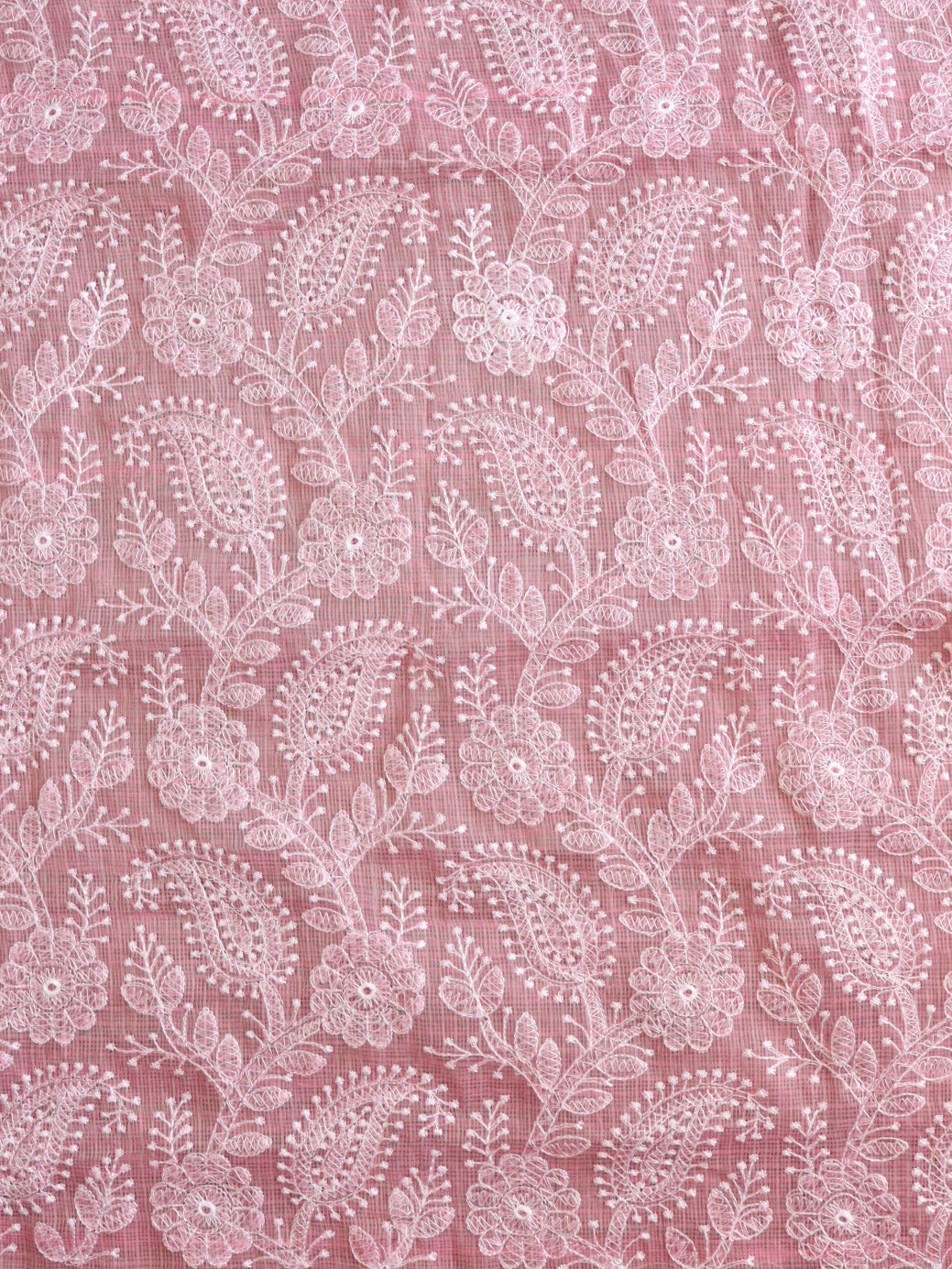 Banarasee Kota Doria Hand-Embroidered Salwar Kameez With Dupatta Set-Pink