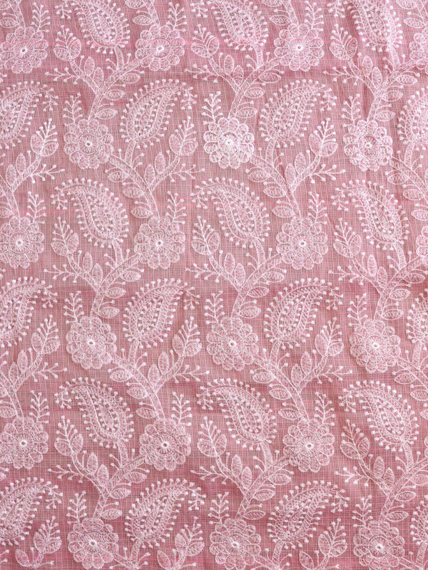 Banarasee Kota Doria Hand-Embroidered Salwar Kameez With Dupatta Set-Pink