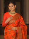 Banarasee Organza Saree With Antique Zari Buta Design-Orange