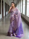 Banarasee Handwoven Semi Silk Saree With Floral Weaving & Board Zari Border-Purple(Dual Tone)