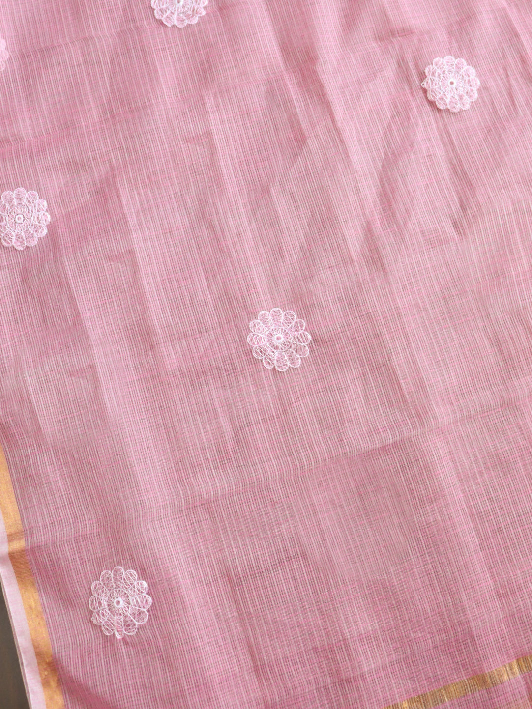 Banarasee Kota Doria Hand-Embroidered Salwar Kameez With Dupatta Set-Pink