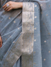 Banarasee Handloom Cotton Silk Saree With Zari Work & Border-Dusty Blue